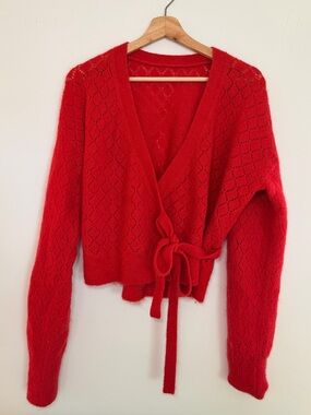 & Other Stories Red Tie-Waist Wrap Cardigan